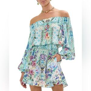Camilla Sunrise in Sintra Off Shoulder Short Dress in 100% Silk